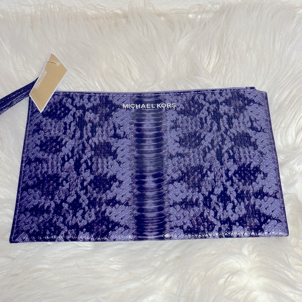 MICHAEL KORS  Jet Set MK LG CLUTCH Wristlet Amethyst Snake Skin NWT MSRP $168